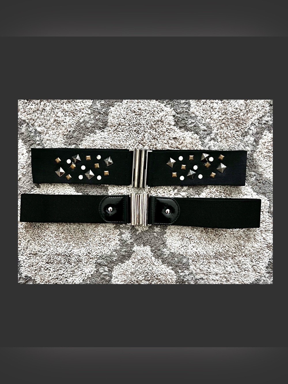 Vintage Elastic Waist Belt Bundle | 80s 90s Retro Patent & Studded Belts
